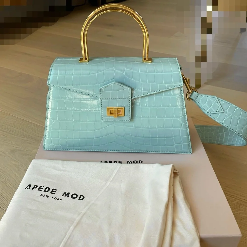 Apede Mod Mint Green Croc-Embossed Satchel - Picture 1 of 10